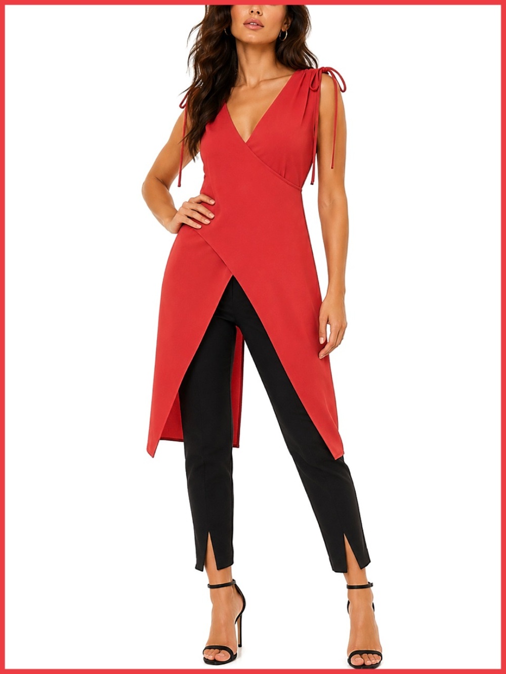 BCBGMaxAzria Long Wrap Red CrissCross Top